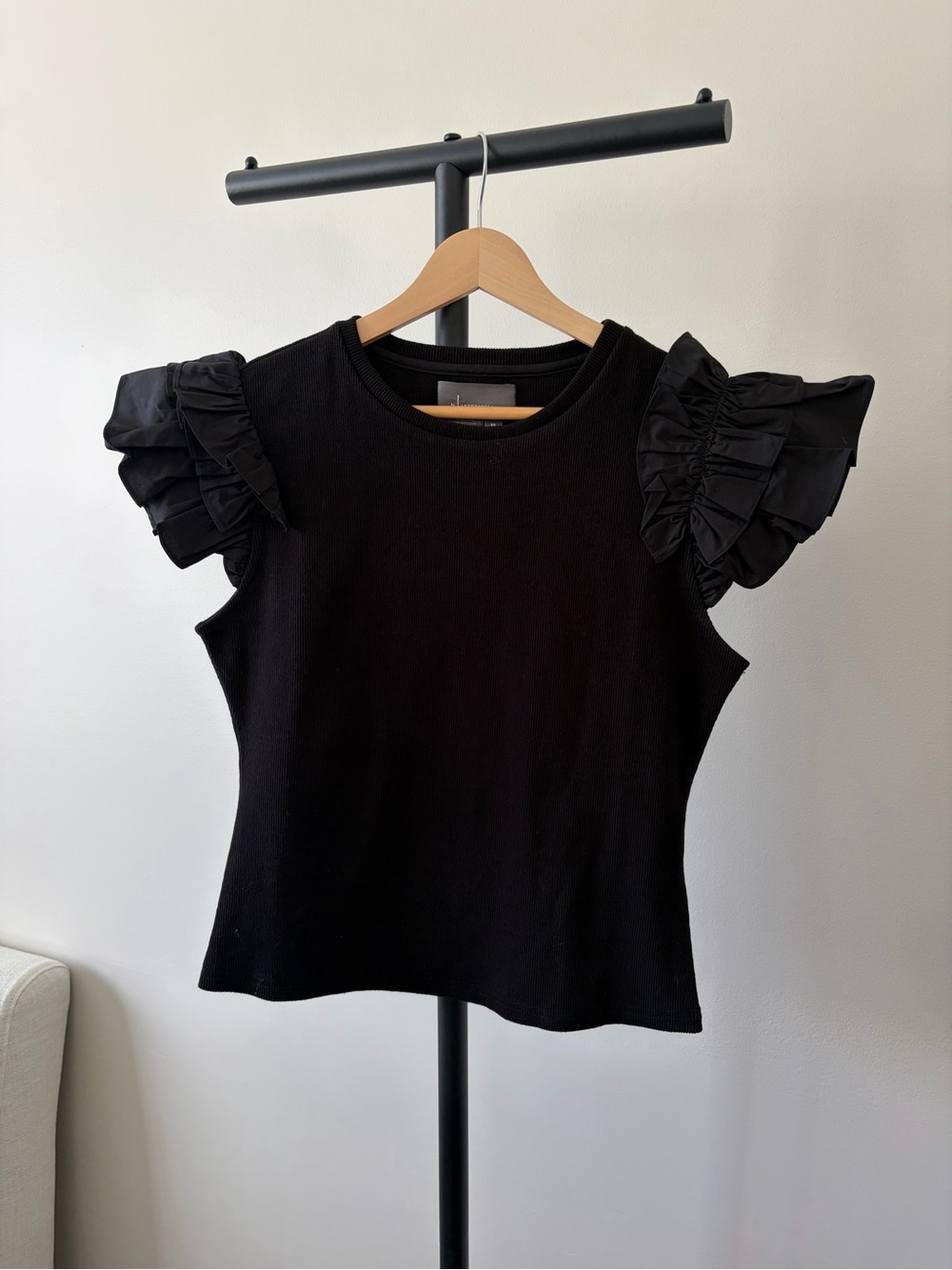 Anthropologie Black Ruffle Sleeve Tank